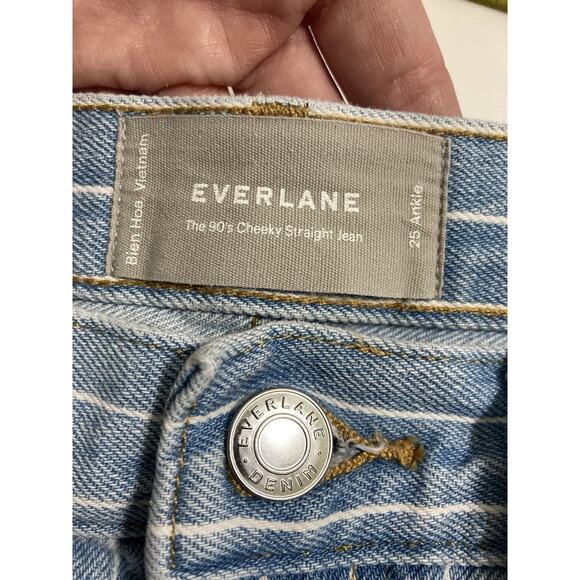 Everlane The 90s Cheeky Straight Jeans Pinstripe Size 25 Ankle Button Fly - Picture 4 of 8